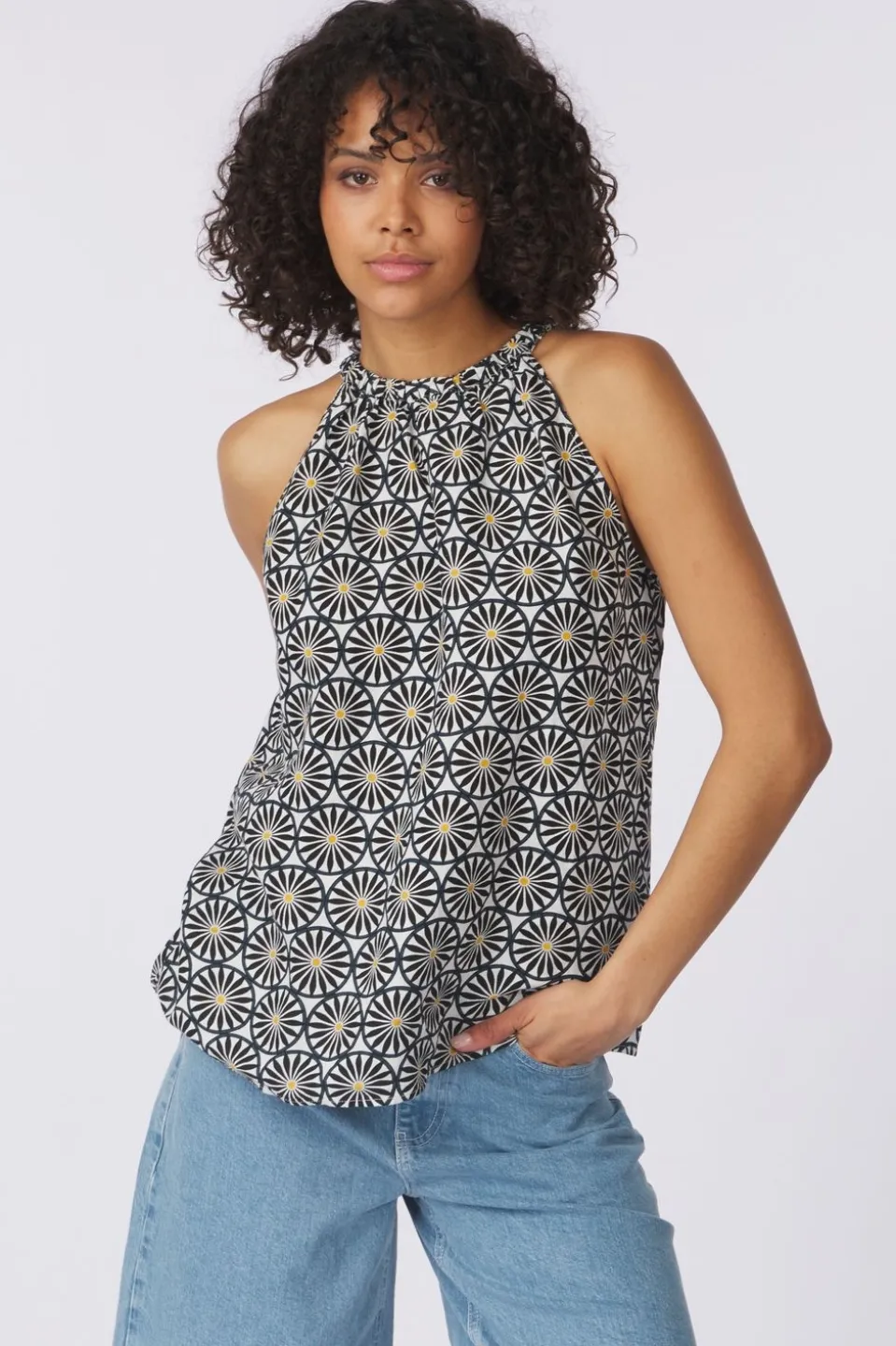 Marc O'Polo Blouse Woven Top, Flared Shape, Bow At Back, Print
