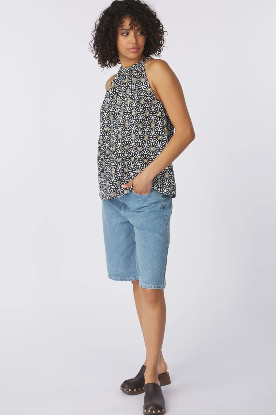 Marc O'Polo Blouse Woven Top, Flared Shape, Bow At Back, Print