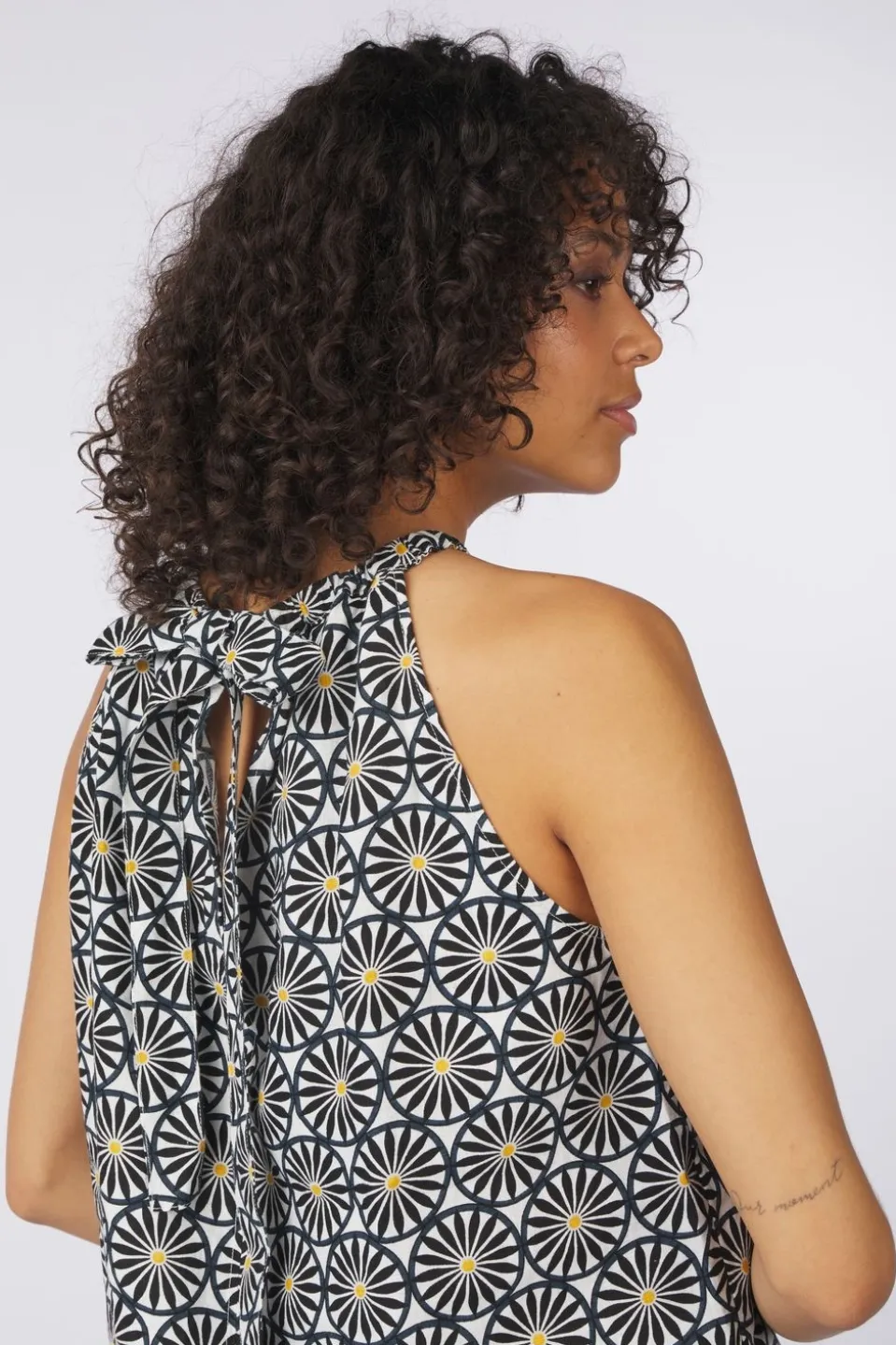 Marc O'Polo Blouse Woven Top, Flared Shape, Bow At Back, Print