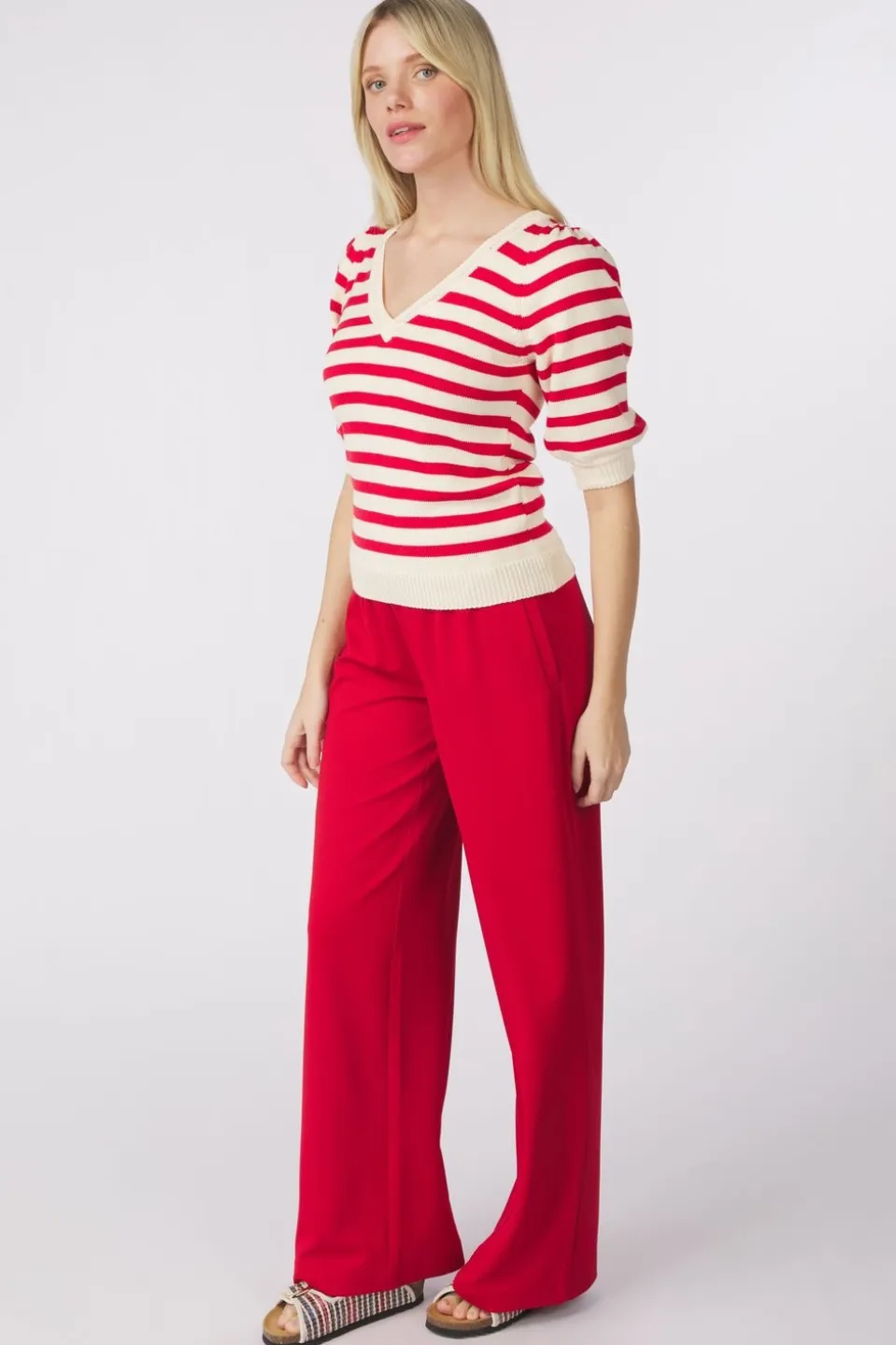 Pom Amsterdam Trui Striped Scarlet Red