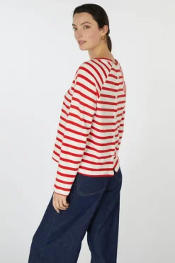 Tom Tailor Trui Striped Boxy T-Shirt With Buttons