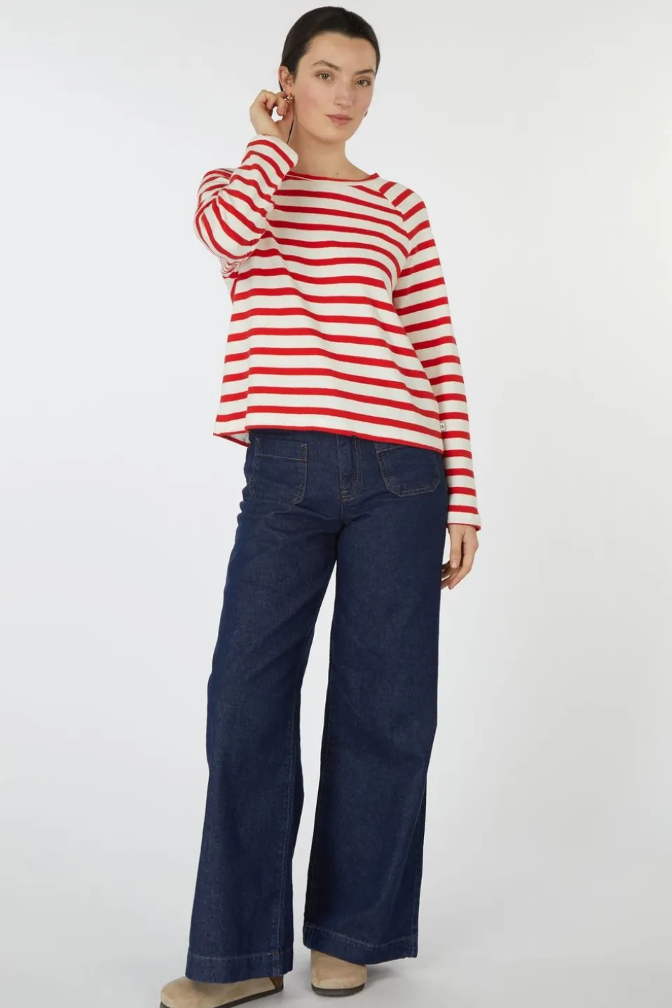 Tom Tailor Trui Striped Boxy T-Shirt With Buttons