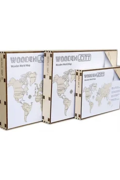 WOODEN CITY Wereld kaart in hout L